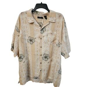 Cotton Traders Men's Hawaiian Shirt XXL Beige Floral 100% Rayon Button Up